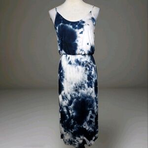 129 Olivia Rae Blue WhiteTie Dye Sleeveless Tank Dress Midi Small Boho Bohemian